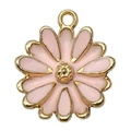 Pink daisy enamel flower charm with golden metal edges for DIY jewelry making - Chrysanthemum