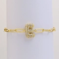 18k gold plated paperclip chain bracelet with micro-pave zircon letter E balloon charm - Letter E
