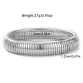 Detailed view of silver elastic ribbed cuff bracelet with size and weight annotations - Silver Medium 12mm (Style 3) / Silver