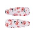 Lot de deux barrettes en tissu blanc à imprimé fleuri rose et bords brodés ondulés - Pince Goutte à Bord Festonné (Lot de 2) / Blanc-Fleuri Rose