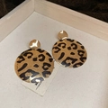Retro round leopard print stud earrings with polished gold sphere and silver needle - 66# Gold & Black