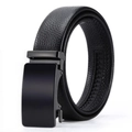 Men's textured black leather belt featuring a sleek matte black alloy automatic buckle - Alloy/PVC / K Style / 120cm / Gunmetal