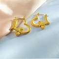 Golden heart-shaped earring with bee embossing and high-quality metallic finish - Bee Heart Relief Style (EH374)