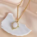 14K gold plated chain necklace featuring an oval white moonstone pendant with bead trim - Oval Moonstone-Luxury (YCN1919-gx)