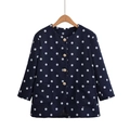 Donkerblauwe tweed jas met stippen voor dames voorzien van gouden knopen en schoudervullingen - XS / Marineblauw