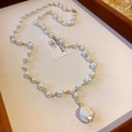Vintage pearl necklace with gold chain and large irregular pearl drop pendant - Gold Connected Irregular Pearl Pendant Necklace