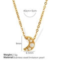 Collier en acier doré avec pendentif lune orné de perles, longueur réglable 40+5cm - Style de Lune (XL228) / Or