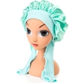 Mint green satin sleep cap for kids featuring a large bow and long ribbons - One Size / Light Green