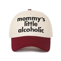 Detailed view of beige and burgundy baseball cap with mommy's little alcoholic embroidery - Beige/Wine Red