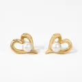 Pendientes de corazón dorados de acero inoxidable de 12mm con perlas blancas - Pequeño Dorado (KD3397) / 12mm