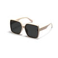 Fashionable oversized square sunglasses with cream frame and black inner trim details - Beige Frame Grey Lens