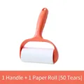 Lint roller set with orange handle and one 50-sheet adhesive paper refill roll - Orange Red (1 Handle + 1 Roll - 50 Sheets)