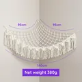 Beige woven cotton rope toy hammock with decorative tassels for corner storage 95x140cm - 140x95x95cm / Off White