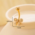 Golden butterfly belly button ring with zircon stones hanging on a ceramic edge - Bowknot Style (4#) / 0.91cm x 1.2cm / Gold