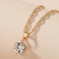 Elegante Halskette in Gold mit sechs Krallen und großem runden Zirkonia-Anhänger - Goldener Twist-Kette-Rundstil (0478)