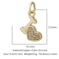 Gold letter I and heart pendant with cubic zirconia for DIY jewelry making - White Zirconia Style 8 / Gold