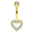 Goldener Bauchnabelpiercing mit herzförmigem Zirkonia und gebogenem Hantel-Design - Stil 25
