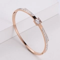 Bracciale in acciaio inossidabile oro rosa con gemma quadrata e doppie file di strass - Oro rosa
