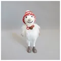 Close-up of white plush snowman ornament with striped knit hat and festive red bow - Plush Snowman (8*18CM) / White
