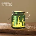 Green frosted glass Christmas candle holder with reindeer pattern and warm light, 8x9cm - Green Frosted Reindeer with Handle Style (HG18-825)