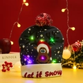 Dark grey knitted Christmas hat with LED lights, reindeer pattern, and let it snow text - Snowflake Reindeer/Let It Snow