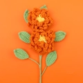 Handmade crochet orange sunflower with green stem and leaves in cotton yarn material - Gardenia Branch - Orange