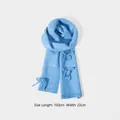 Light blue velvet knit scarf with 3D bows, length 160cm and width 22cm, soft texture - 160x22cm / Sapphire Blue