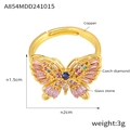 Adjustable golden copper butterfly ring with sparkling Czech diamonds and glass stones - Butterfly Open Ring / Gold Pink Zirconia