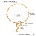 Spécifications détaillées de la taille du collier pendentif cœur en acier doré - Collier à Fermoir à Bascule Coeur Doré (TXP268)