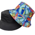 Reversible bucket hat with black solid side and colorful abstract graffiti print - 15 (Psychedelic Maze Print + Black)