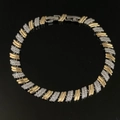 Bracciale geometrico bicolore con maglie placcate oro e cristalli pavé lucidi - Bracciale a Righe Bicolore SL326
