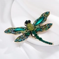 Vintage Libellen Brosche mit Smaragd-Kristallen und blauen Strasssteinen in Gold-Optik - Grün