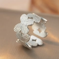 Silver vintage butterfly relief ring with adjustable open band for women and men - Butterfly Hollow / Silver