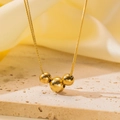 【h1071】three Gold Beads Necklace Gold