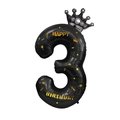 Ballon chiffre 3 noir de 40 pouces avec couronne et motif Happy Birthday doré - Couronne Bronzage Numéro 3