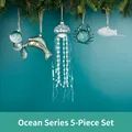Five-piece ocean themed glass Christmas ornaments with glitter sea animal hanging charms - Glass Ocean Series 5-Piece Set