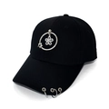 Black cotton baseball cap with silver metal rings and floral pendant decoration - Adult Adjustable 55-59cm / Flower (Black)