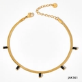 Gold snake chain anklet featuring five rectangular black stones with lobster clasp - Gold + Black Zirconia