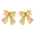 Gold plated bow stud earrings with beaded texture finish on a clean white background - Bow Stud Style (Gold Color)