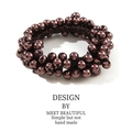 Brown beaded elastic hair tie with imitation pearls in a simple Korean style - 3118 Dark Coffee