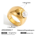 Anello a cupola in acciaio inossidabile dorato con grande perla bianca, gioiello impermeabile - Stile a Cupola con Perla Grande (JDR2409002-7)
