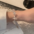 Elegant pearl and irregular clear crystal stone bracelet with silver adjustable metal chain - Irregular Stone Beaded Bracelet (S0801B) / Silver