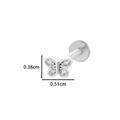 Silver stainless steel butterfly labret stud with zircons measuring 0.38cm by 0.51cm - 3# Mini Butterfly Style - Silver