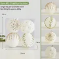 4-pack white Christmas baubles with gold and green glitter snowflake patterns in a gift box - 481-10 White Glitter Decoration Balls (Set of 4) / Diameter 8cm