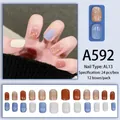 Sweet minimalist press-on nail set in purple and orange shades with glitter accents - Orange Purple Glitter Splicing (A592)