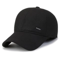 Classic black winter baseball cap in textured twill fabric with a metal side detail - Adjustable / Black With Plain Tag