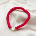 Bohemian red clay bead bracelet with natural baroque pearl and gold accents - Red