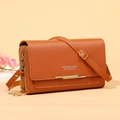 Caramel brown pebbled leather crossbody phone bag with double zippers and gold hardware - Brown