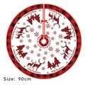 90cm Christmas tree skirt featuring reindeer and red black buffalo plaid snowflake pattern - Red Black Plaid Snowflake Elk