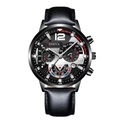 Montre à quartz sportive pour homme Geneva avec bracelet cuir noir et cadran métal noir - Bracelet en cuir noir argenté